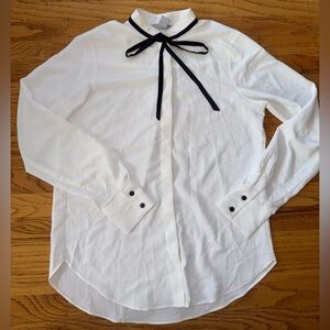 H&M Elegant White Blouse with Black Ribbon